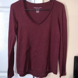 American Eagle Plum/Red Plush Long Sleeve Tee